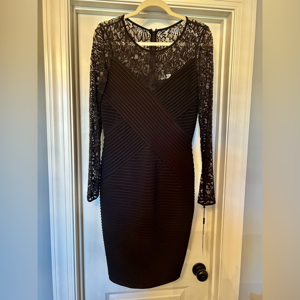 Calvin Klein Black Lace Long Sleeve Dress